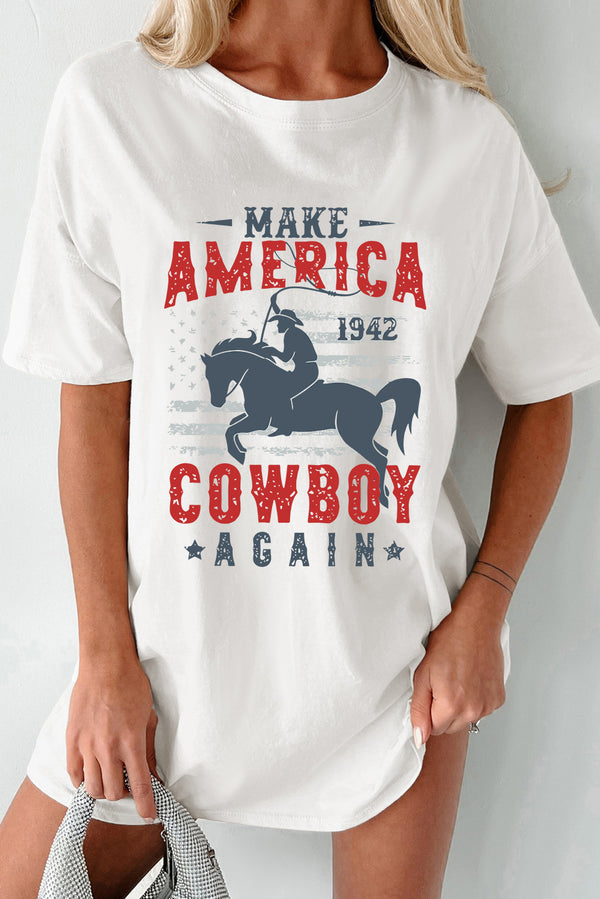 T-shirt à manches courtes et col rond avec imprimé graphique de cow-boy