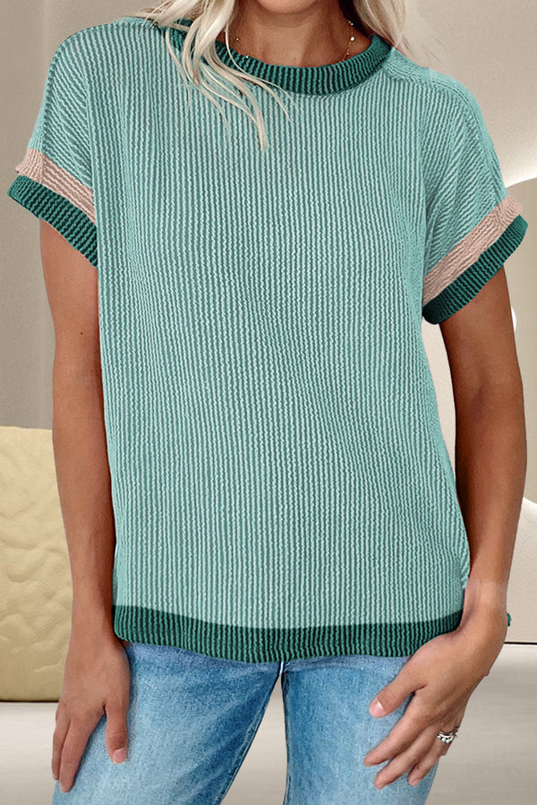 T-shirt à manches courtes et col rond à blocs de couleurs