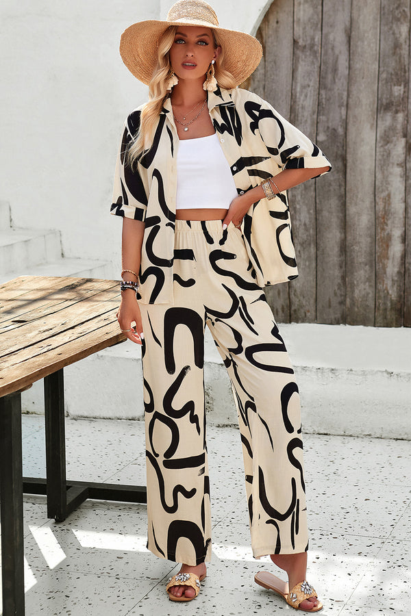 Ensemble chemise boutonnée et pantalon imprimé