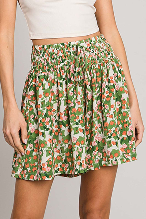 Jupe-short à taille froncée à imprimé floral Cotton Bleu by Nu Label