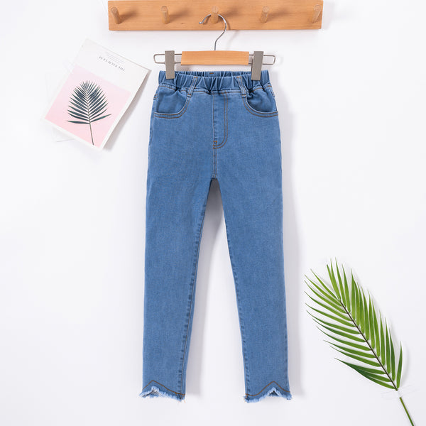 Jean taille élastique avec ourlet détaillé pour enfants