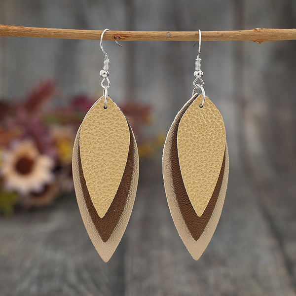 Boucles d'oreilles en cuir PU en forme de feuille