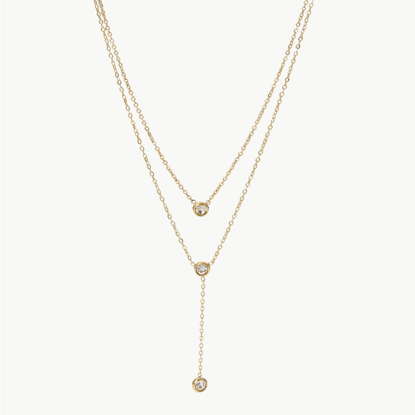 Collier double couche en acier inoxydable et zircon
