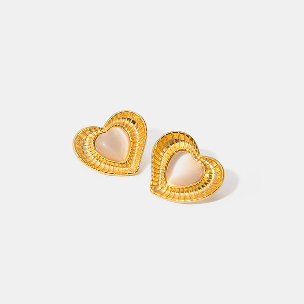 Boucles d'oreilles en acier inoxydable avec pierre œil de chat et cœur