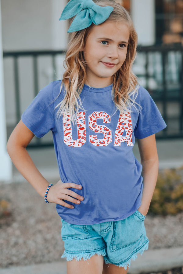 T-shirt graphique léopard USA pour fille