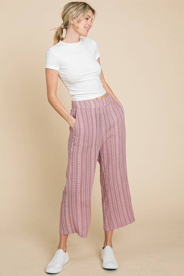 Pantalon large à taille élastique rayé en coton bleu par Nu Lab