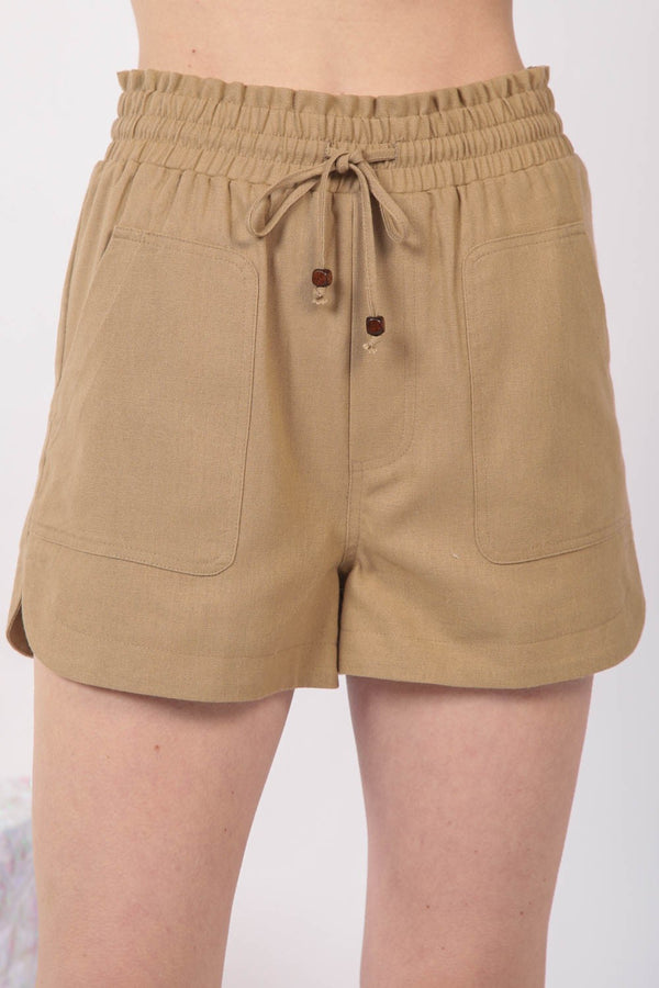 Short en lin à taille élastique avec cordon de serrage VERY J