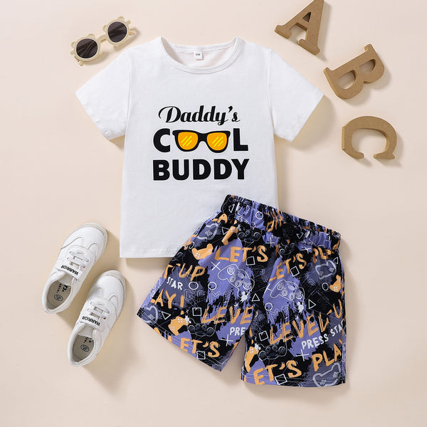 Ensemble T-shirt graphique et short imprimé DADDY'S COOL BUDDY pour enfants
