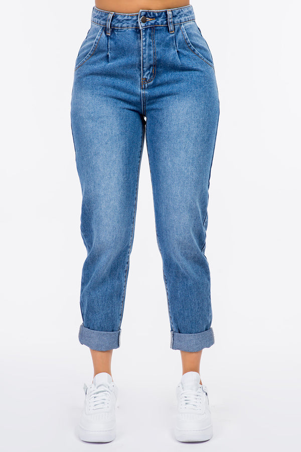 Jean mom taille haute plissé American Bazi