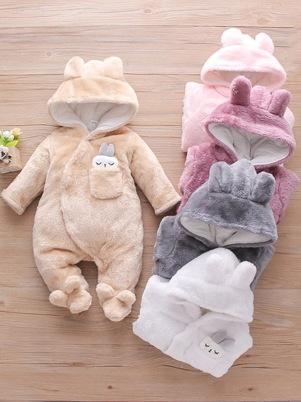 Combinaison à capuche à manches longues et boutons-pression avec motif lapin