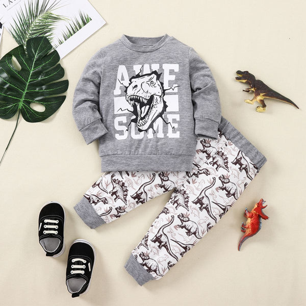 Ensemble sweat-shirt graphique et pantalon de jogging à imprimé dinosaure pour enfants