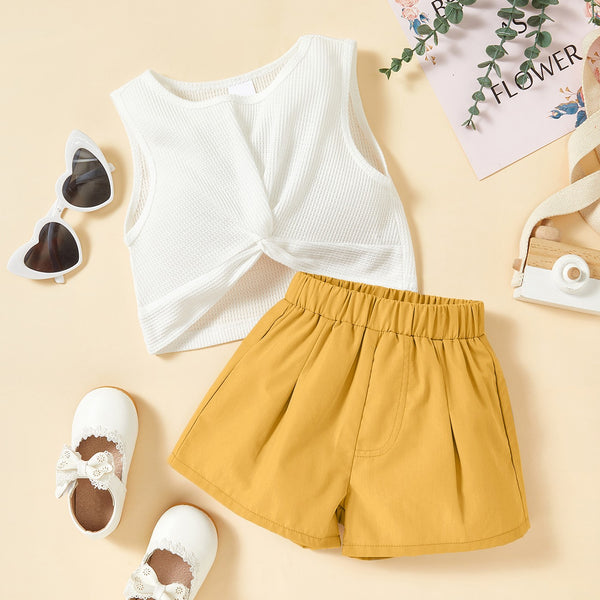 Ensemble débardeur et short en tricot gaufré torsadé sur le devant pour enfants