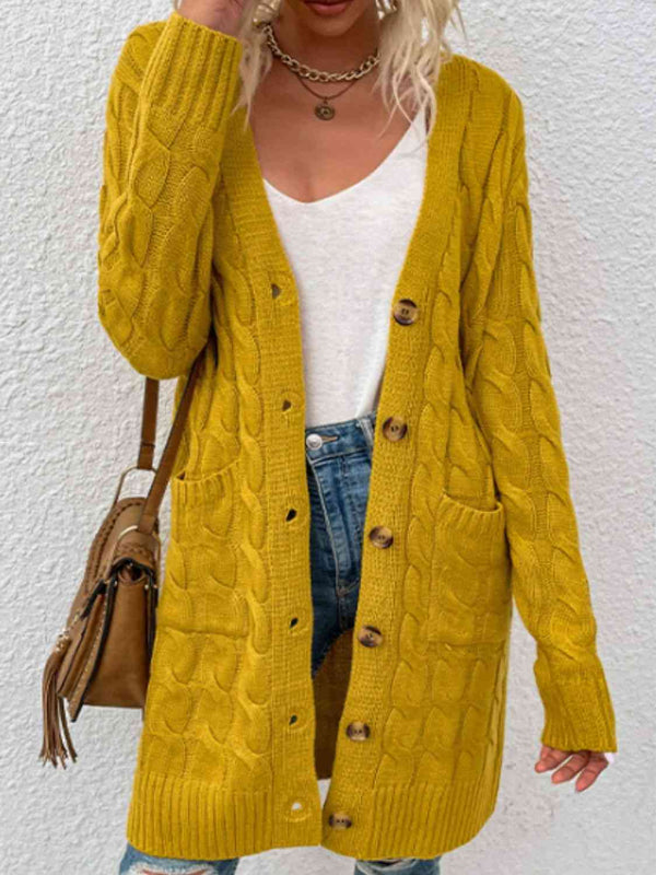 Cardigan boutonné en maille torsadée avec poches