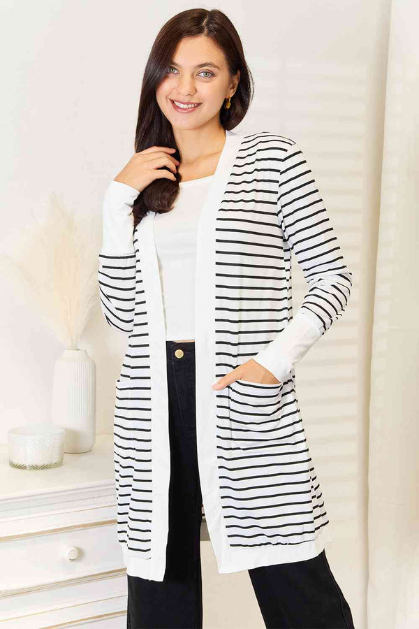 Cardigan long ouvert à rayures Double Take
