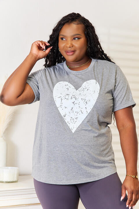 T-shirt à manches courtes et revers avec motif cœur Simply Love