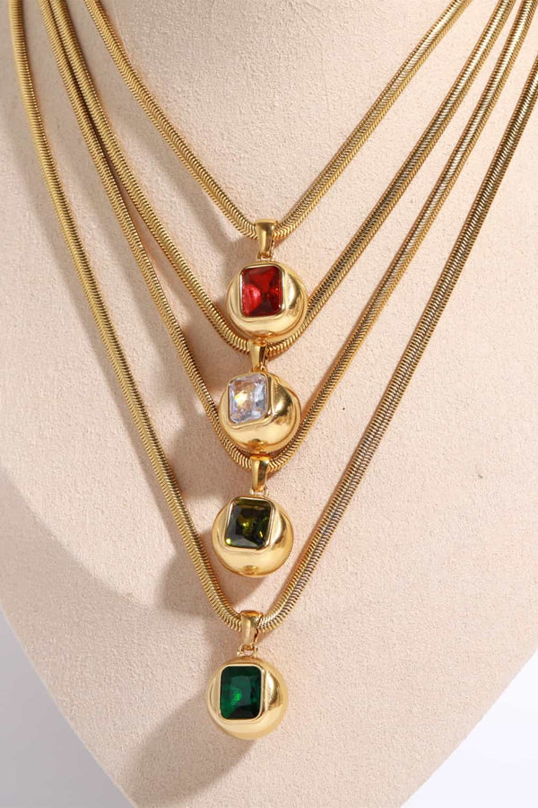 Collier pendentif en forme géométrique plaqué or 18 carats avec zircon